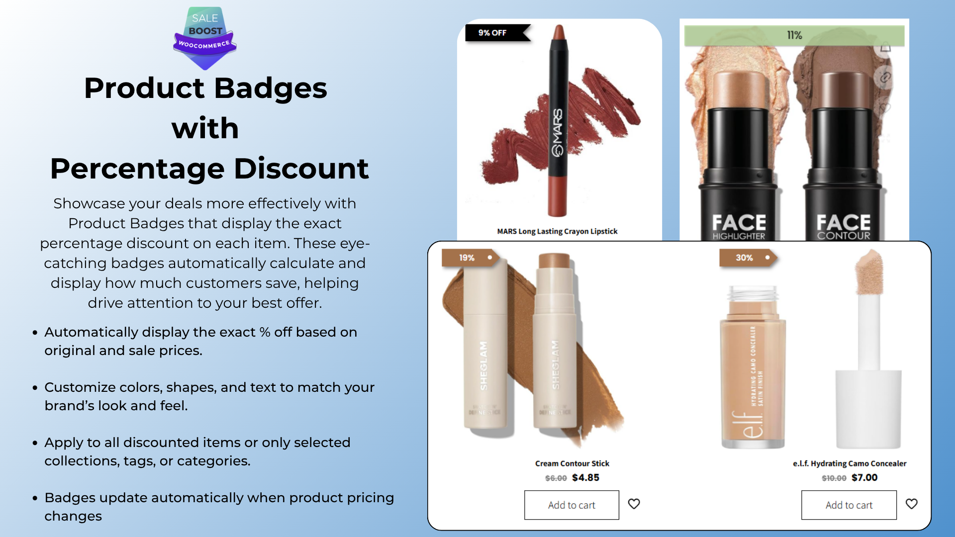 Product Badges with Percentage Discount.