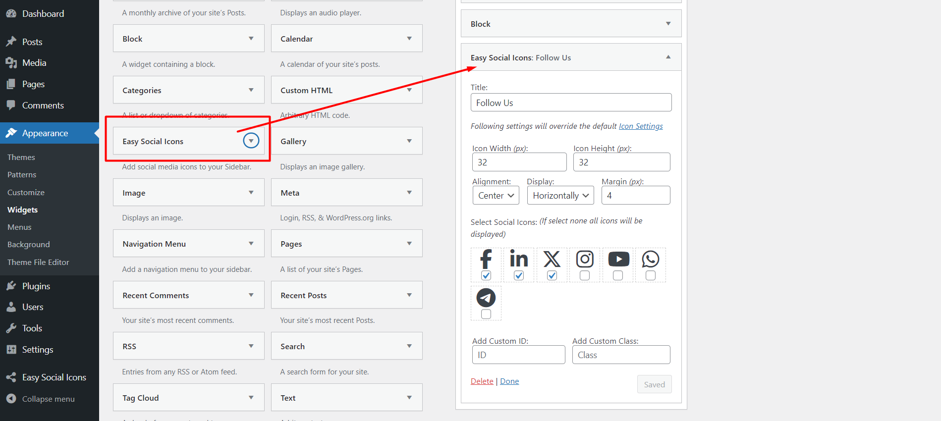 Display social icons in the sidebar using a widget