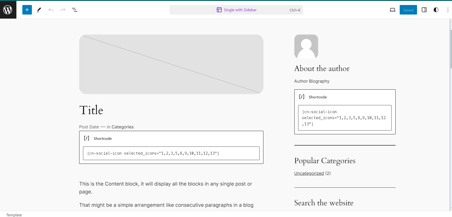 Insert social icons using a shortcode in the Gutenberg Editor