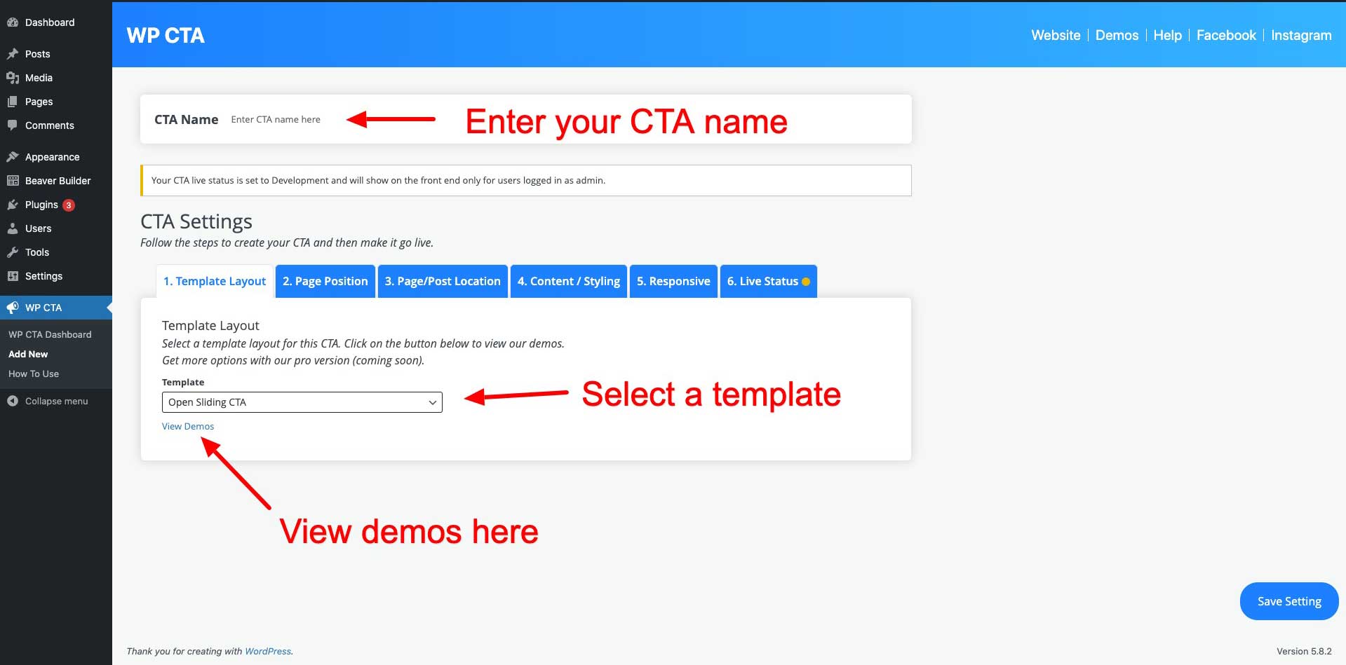 Dashboard - Name and Template Layout