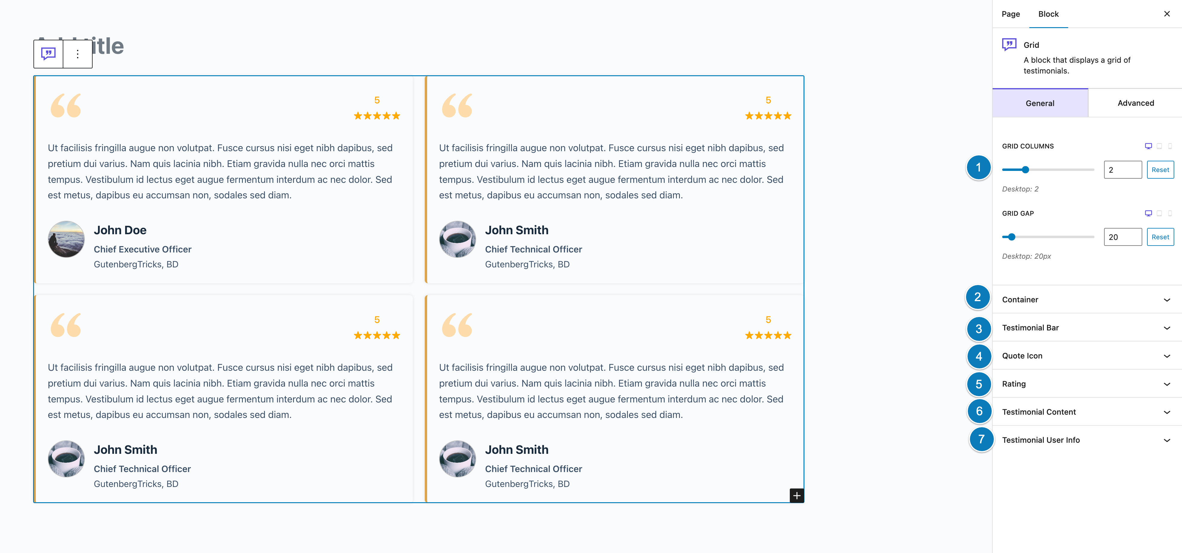 Testimonial Gutenberg Blocks - Screenshot 1