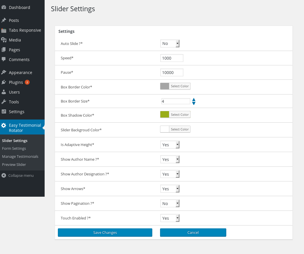 Slider Setting