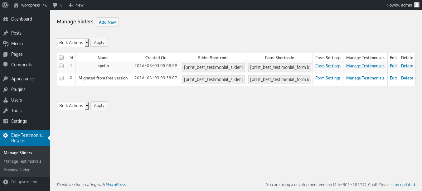 Pro Version Manage Sliders Create Multiple Sliders and Forms