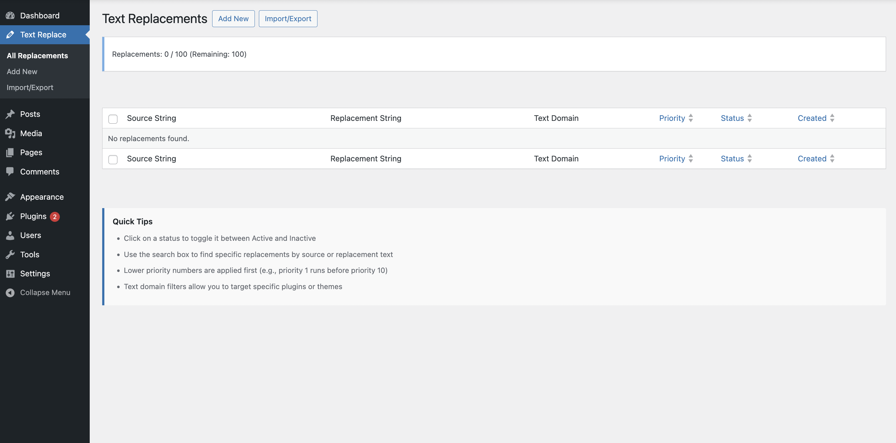 All Text Replacements - Manage all your text replacements in one place with search, sort, and bulk actions