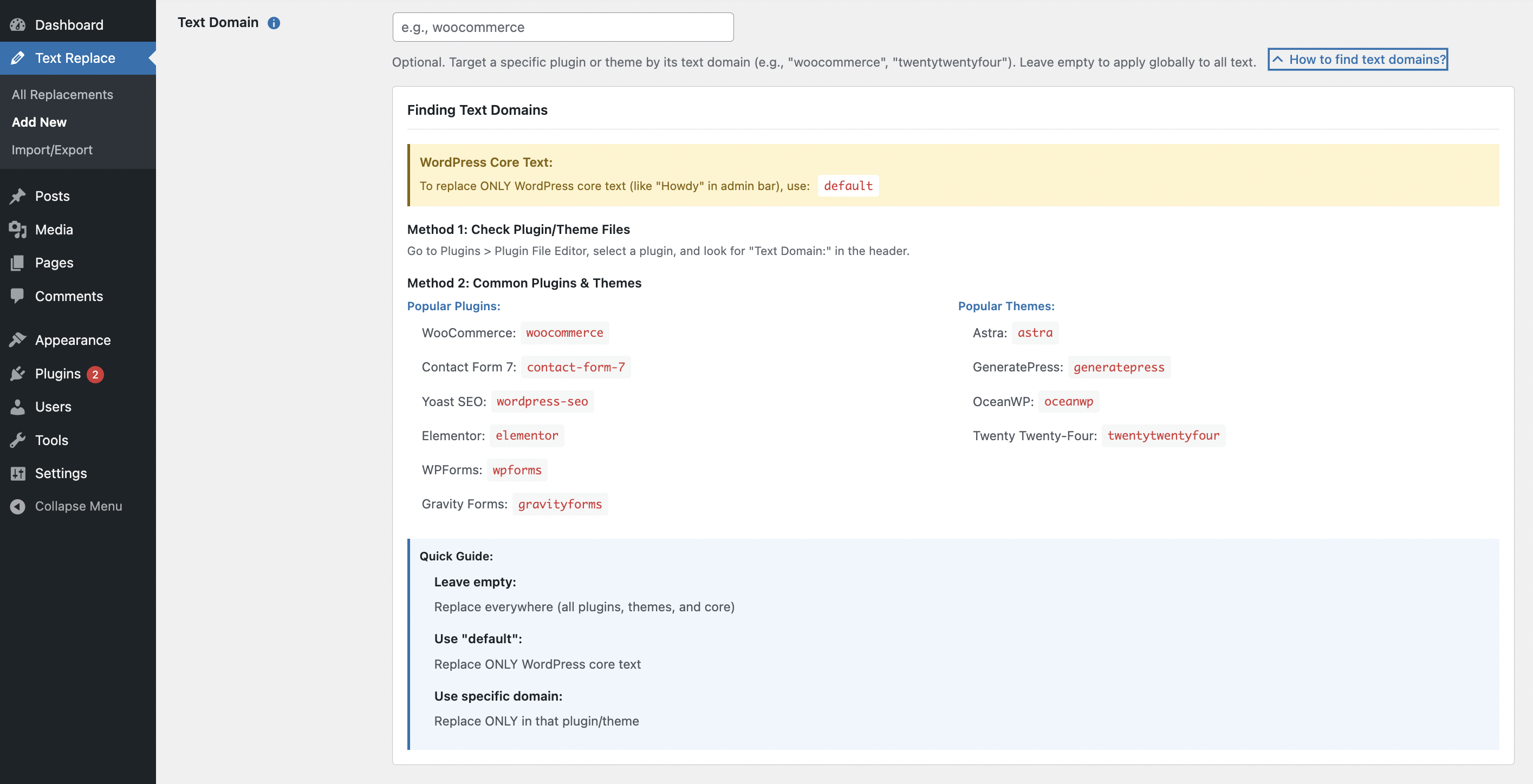 Text Domain Tooltip - How to find and use text domains to target specific plugins or themes