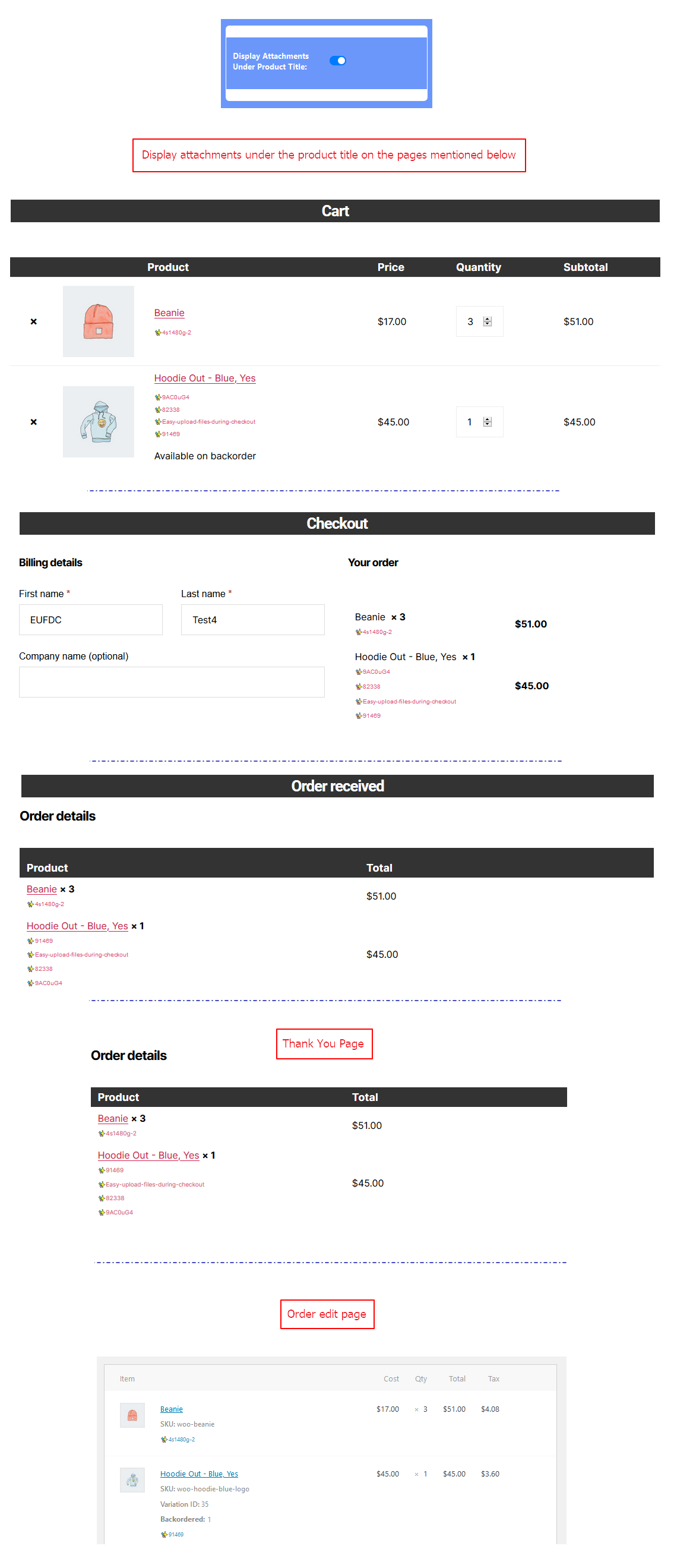 Display attachments under product title.