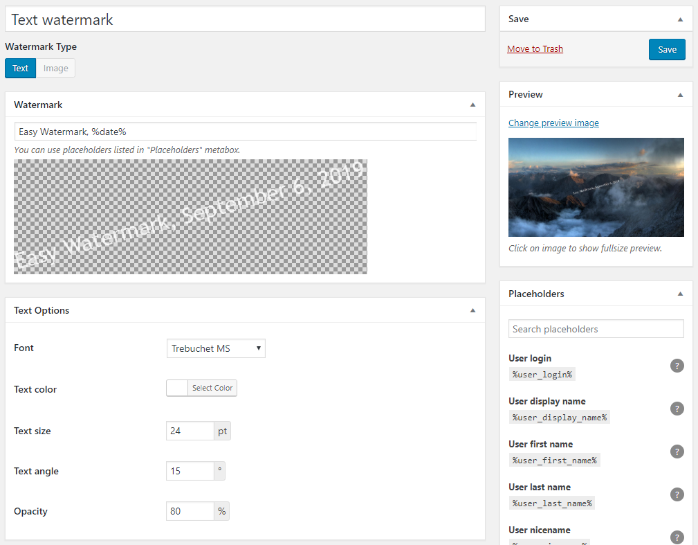 Easy Watermark – WordPress plugin