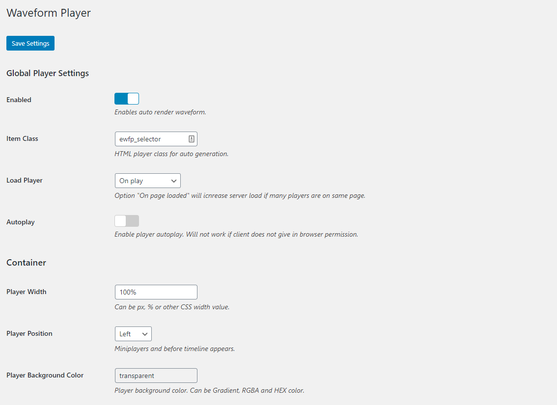 Plugin Settings