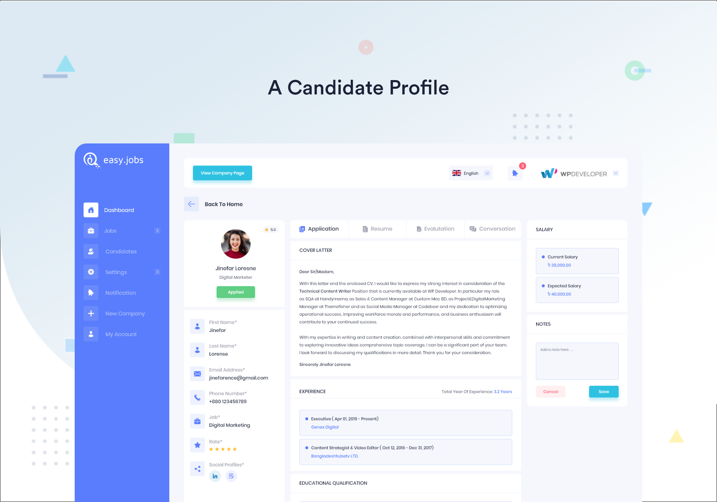 A candidate profile