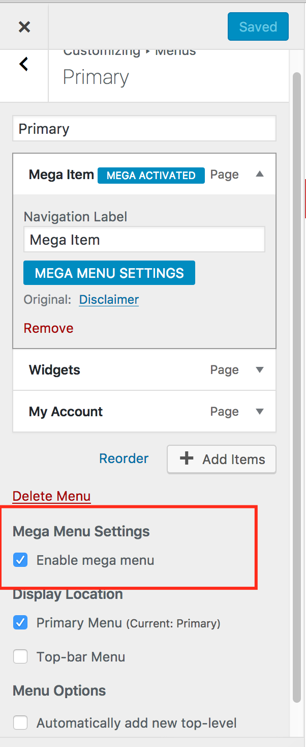 Enable mega menu.