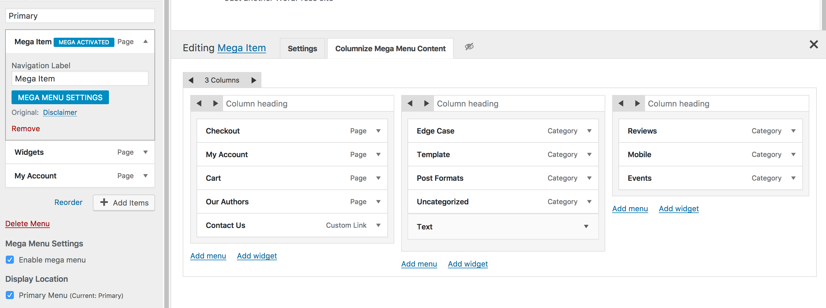 Columnize mega layout builder.