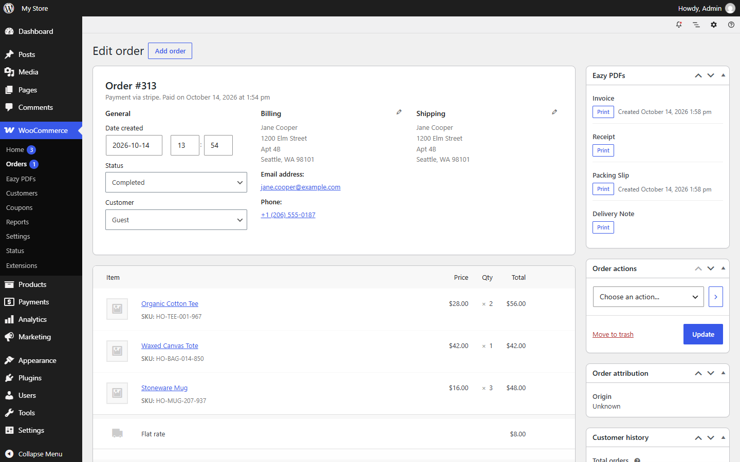 Print documents from the order screen.