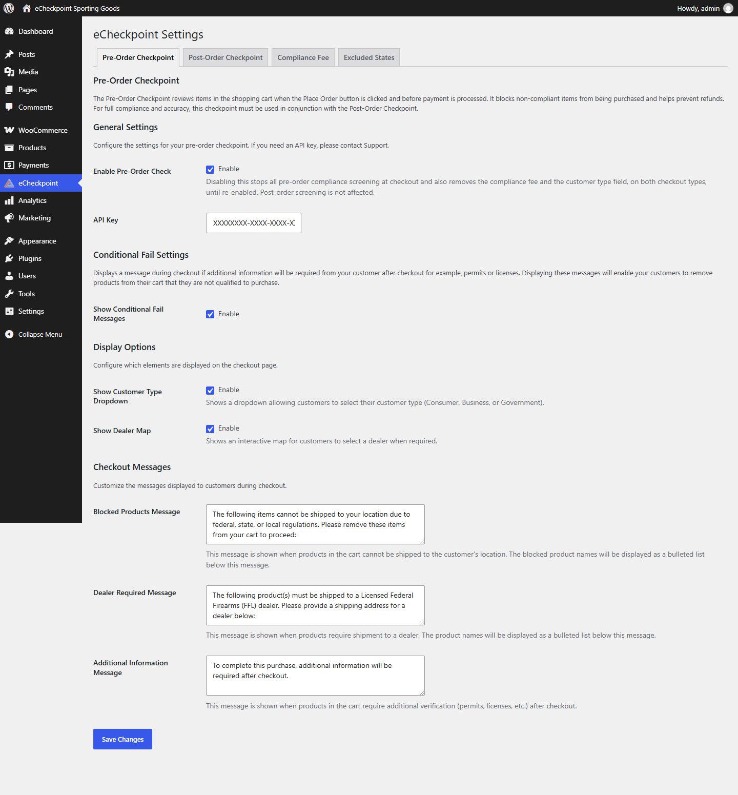 Pre-Order Checkpoint settings