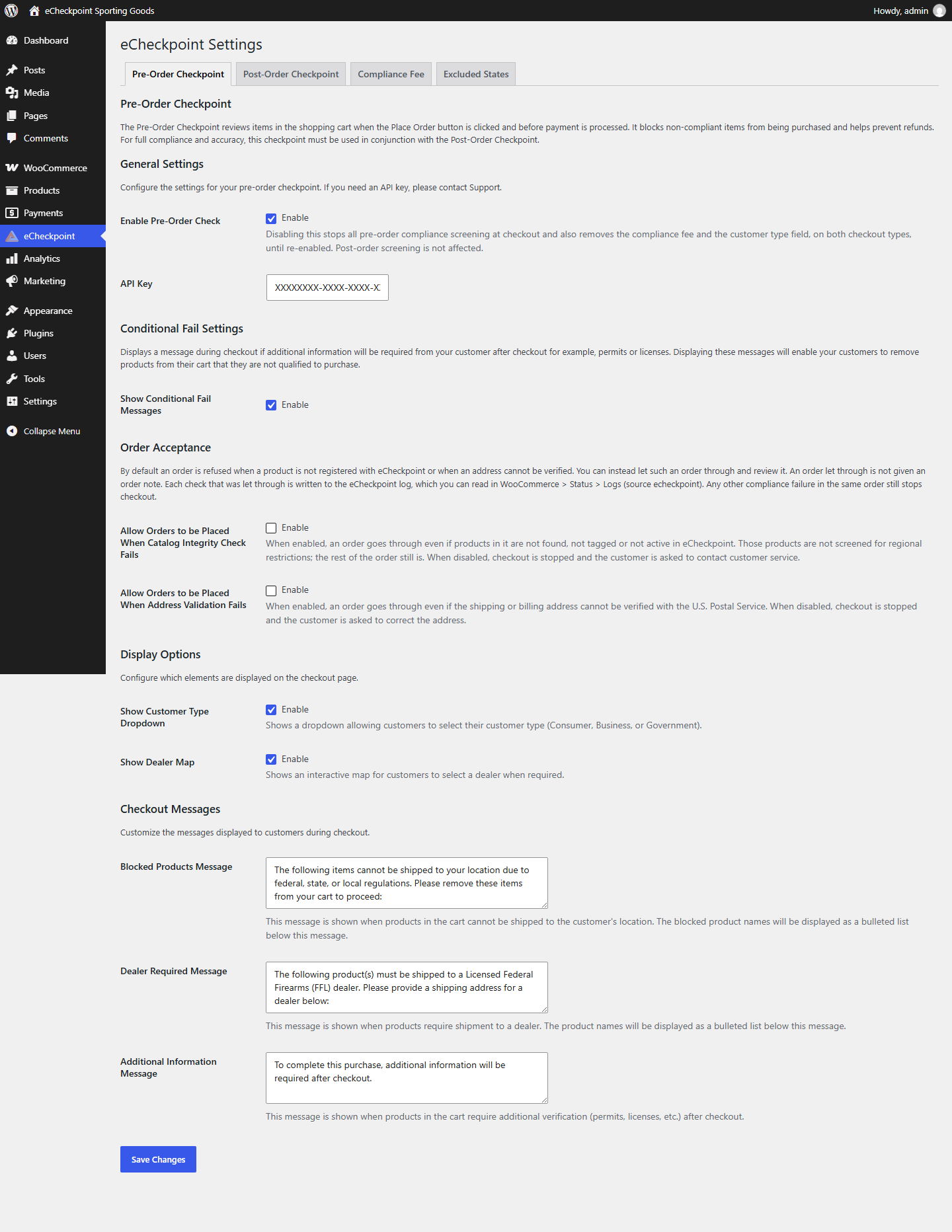 Pre-Order Checkpoint settings