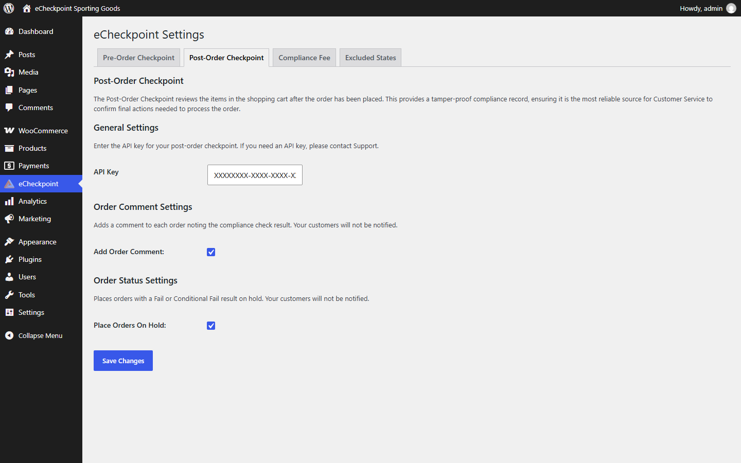 Post-Order Checkpoint settings