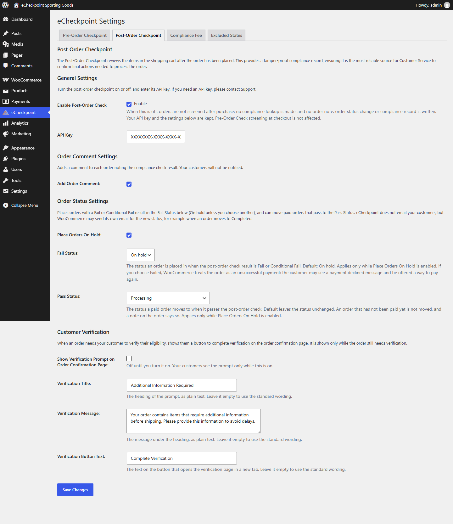 Post-Order Checkpoint settings
