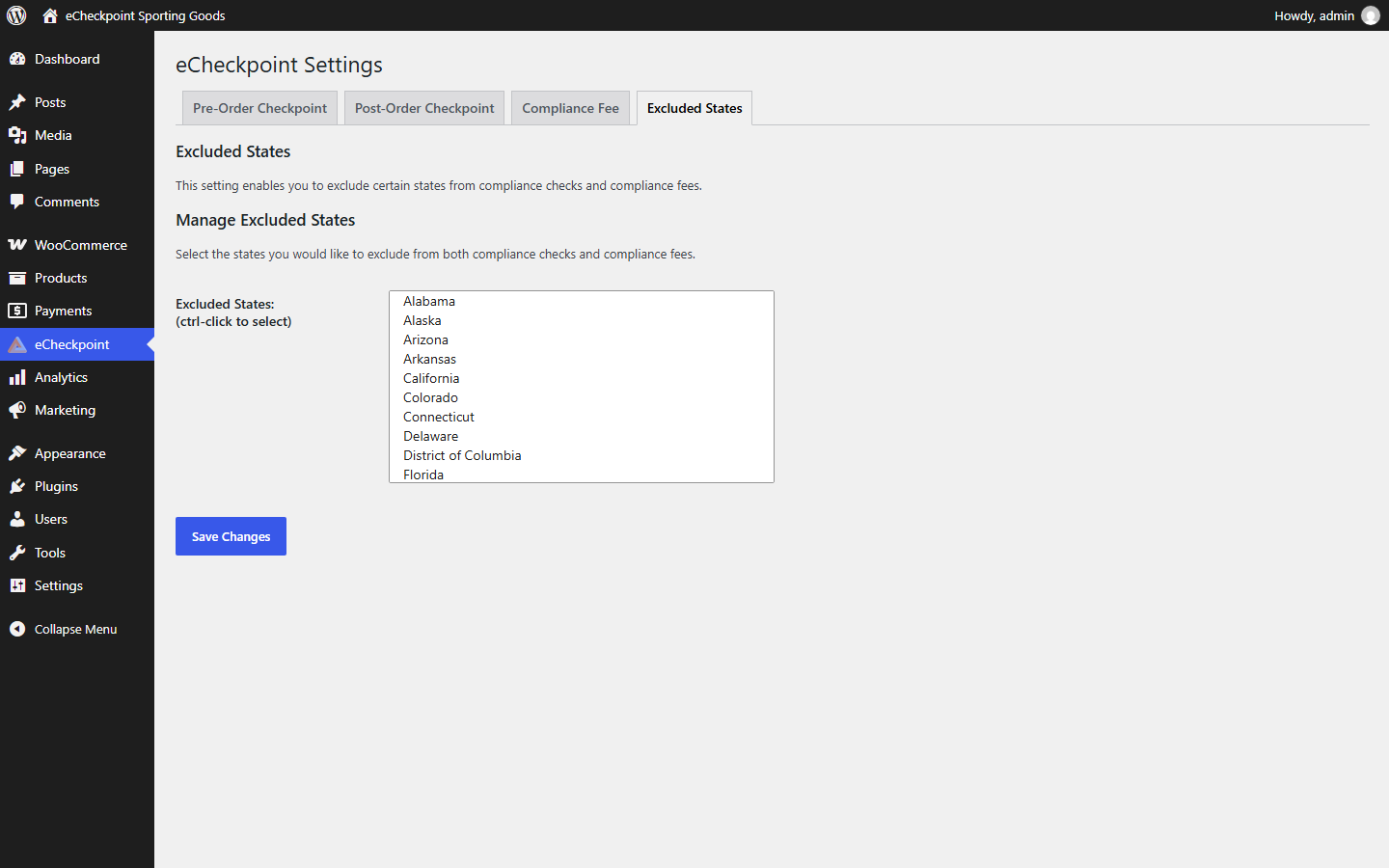 Excluded States settings
