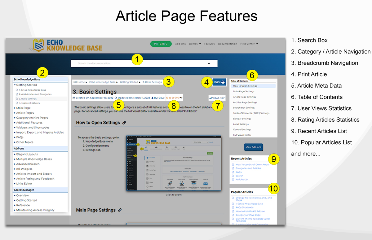 <p>Article page with breadcrumb, back button, print button, Table of Content, widgets, and more</p>