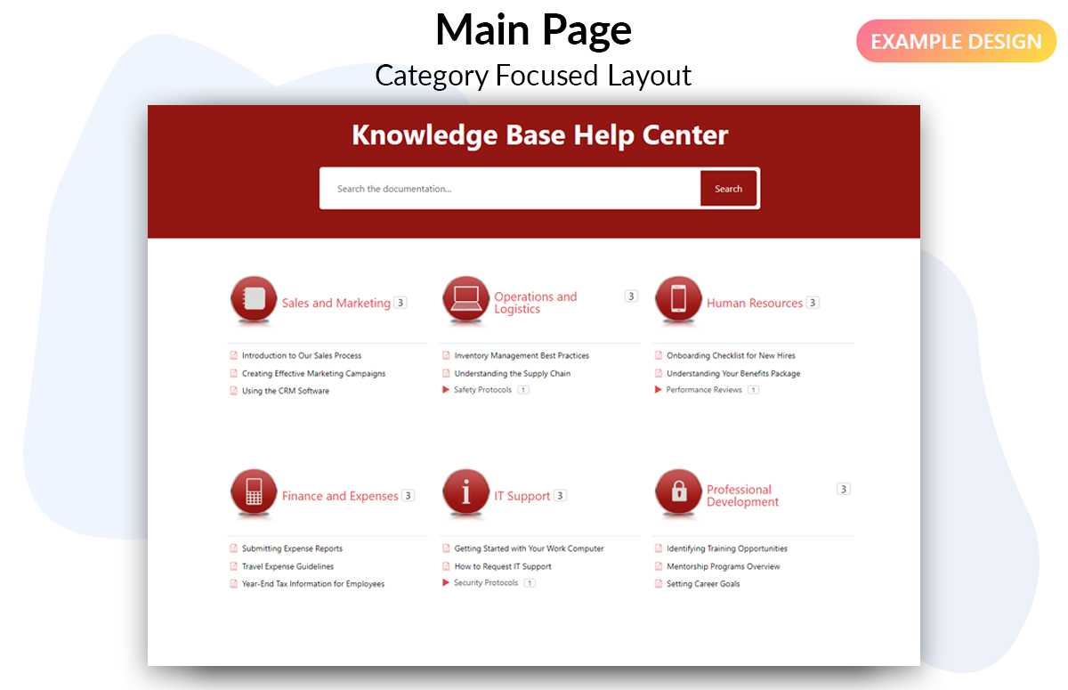 Categories Focused Layout example with icons