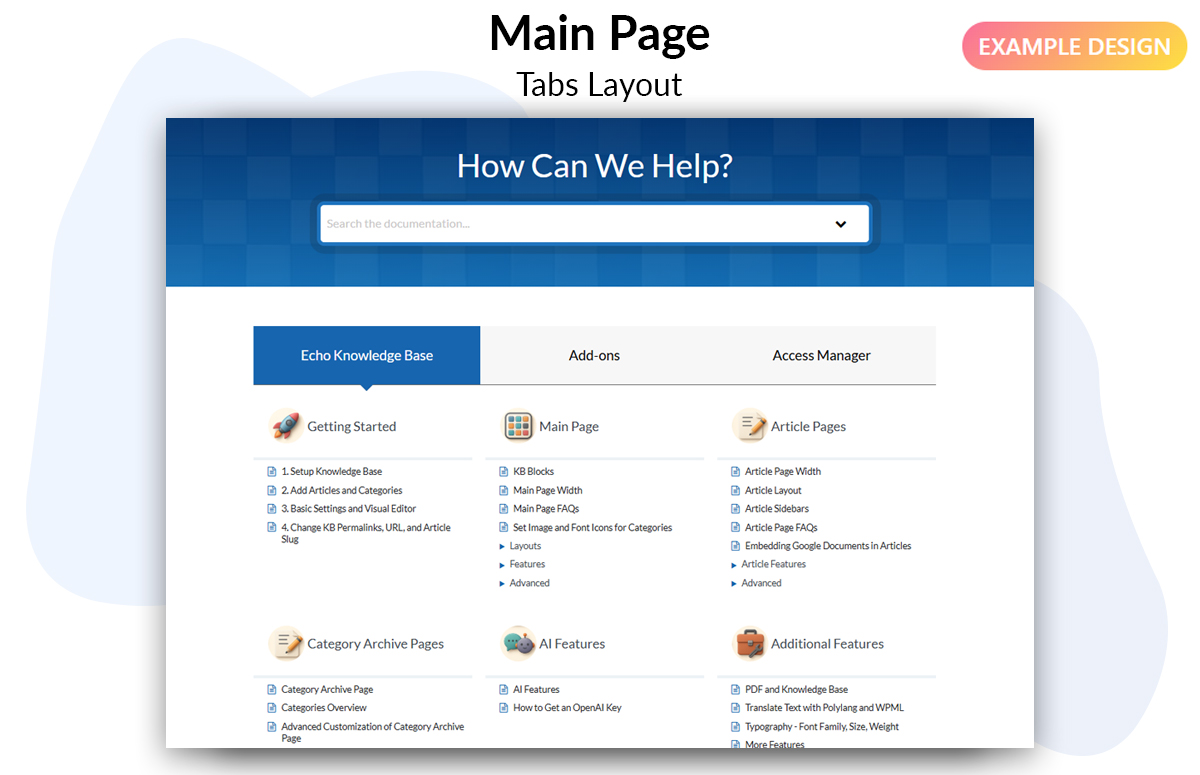 Tabs Layout example with images