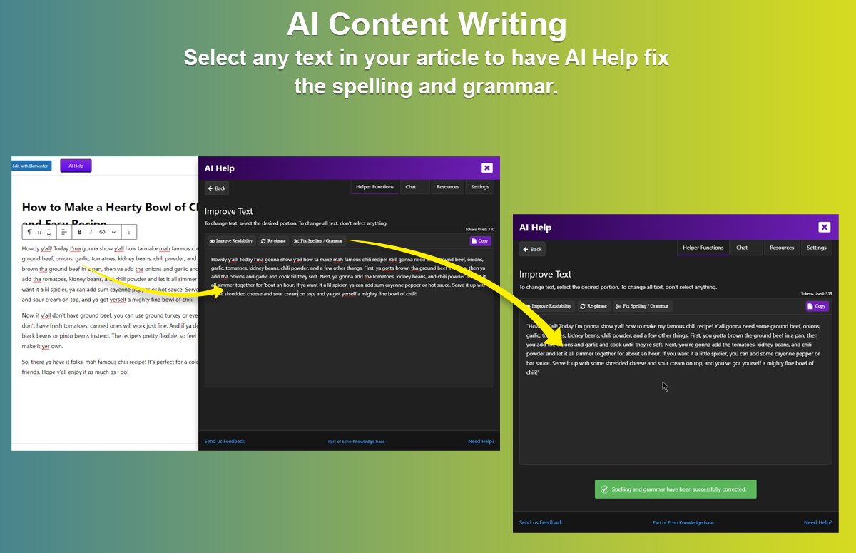 <p>AI content writing assistant to correct spelling and grammar</p>