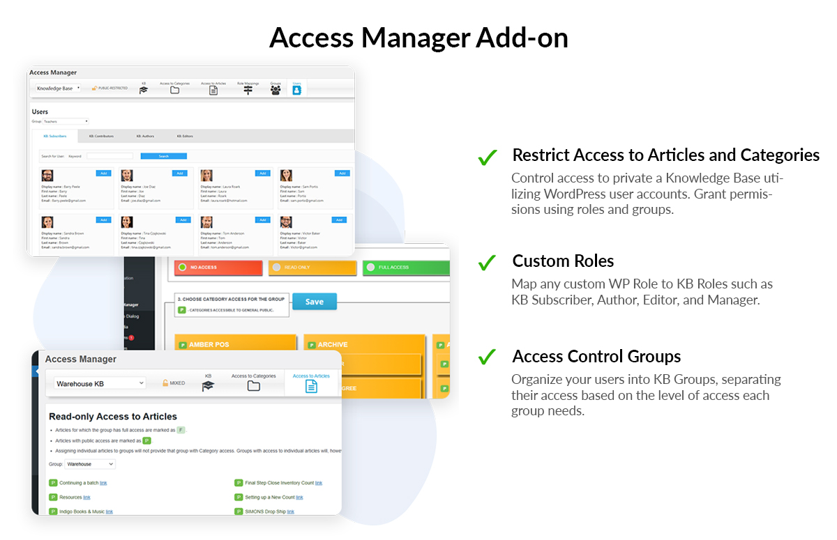 <p>PRO version: Access Manager to restrict access to knowledge base content</p>
