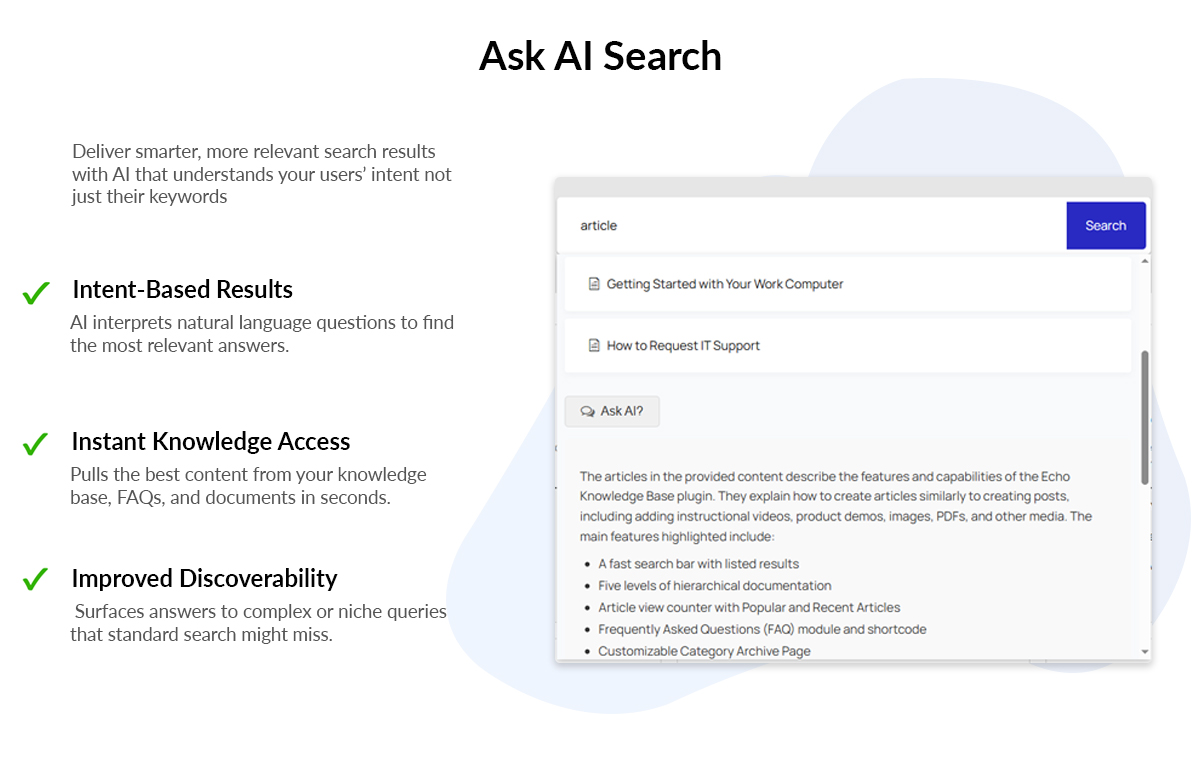 AI Search results with "Ask AI" button