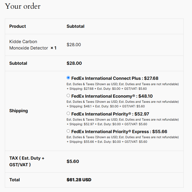 Estimated Duties &amp; Taxes (EDT) on checkout Page