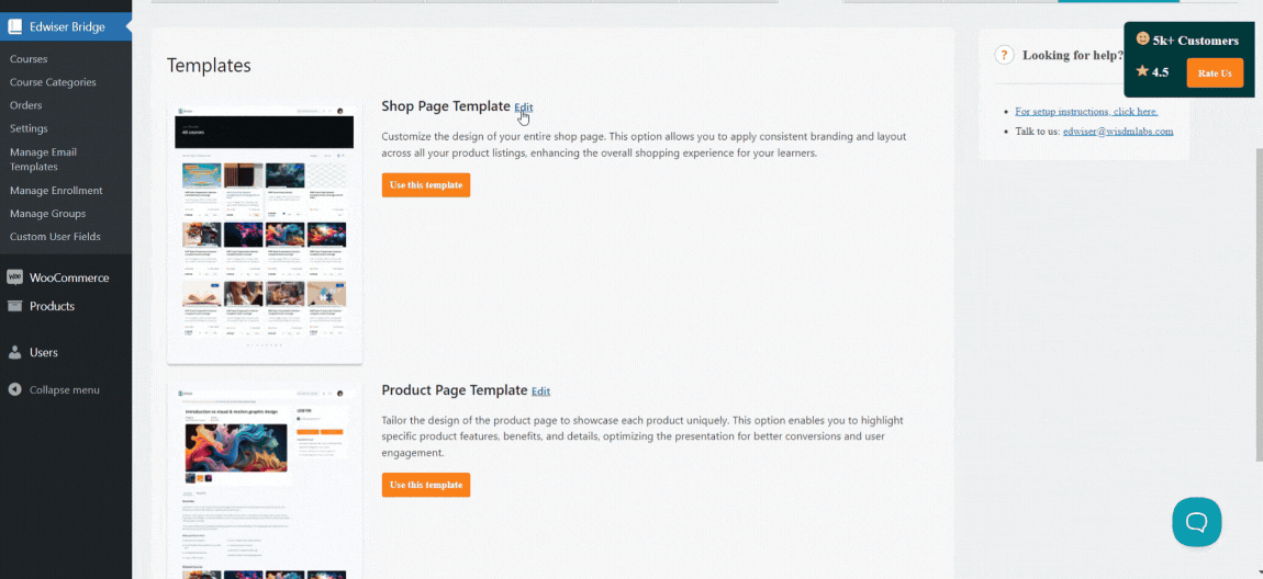 Course page template: Customize shop page templates in Edwiser Bridge to create a consistent and engaging user experience.