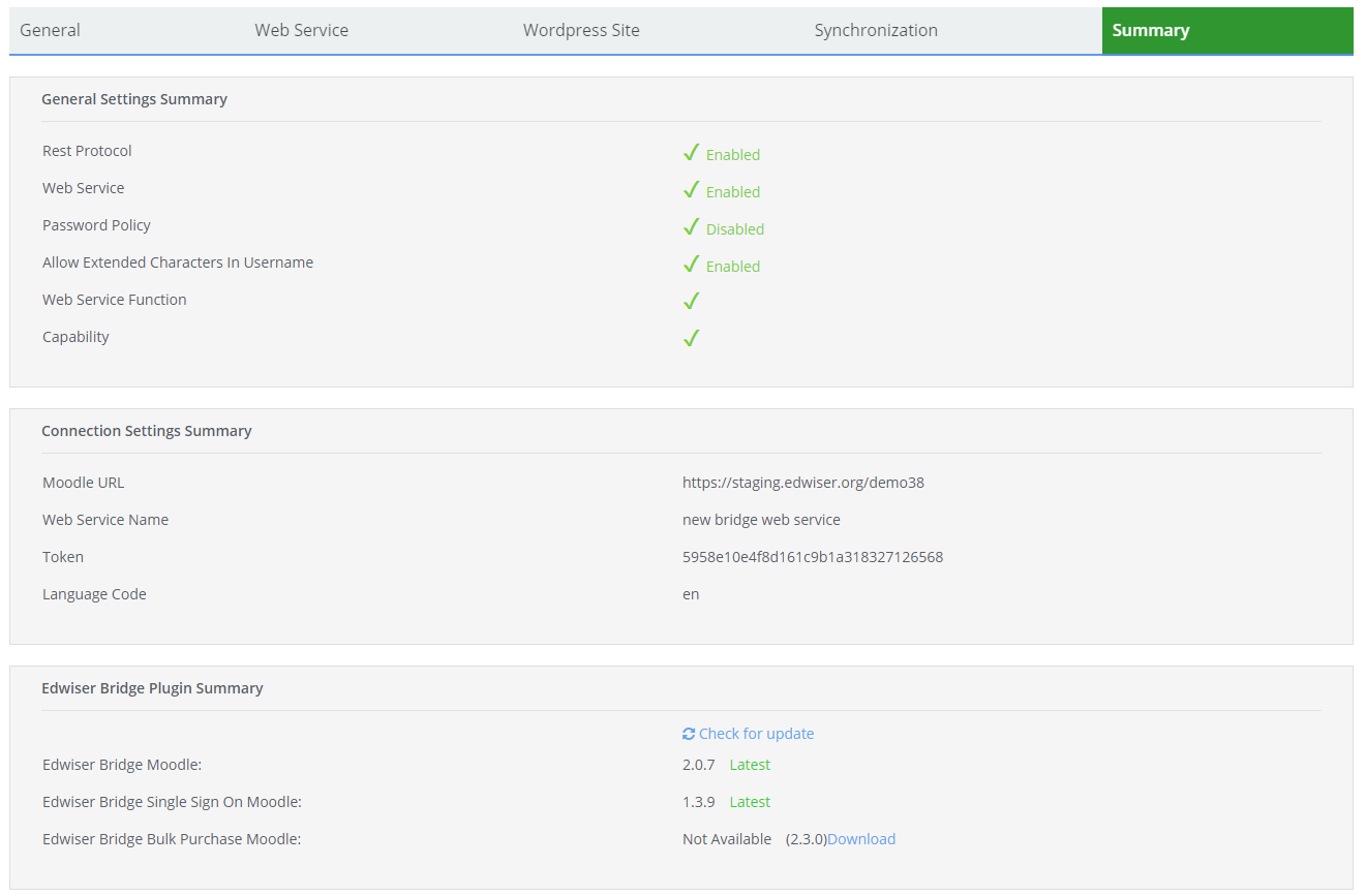 Moodle Set-up wizard: Settings Summary.