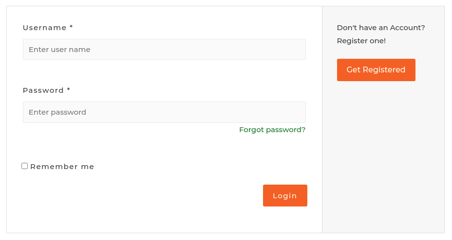 Wordpress User registration page.