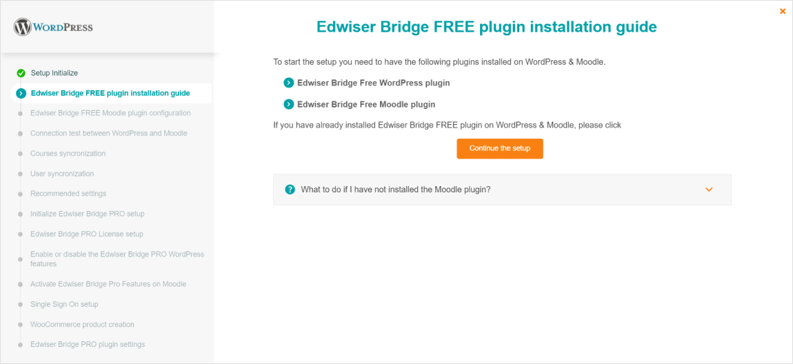 Easy Setup wizard for getting started: The Easy Setup wizard provides a step-by-step guide to help you quickly get started with Edwiser Bridge, ensuring all necessary plugins are installed and configured.