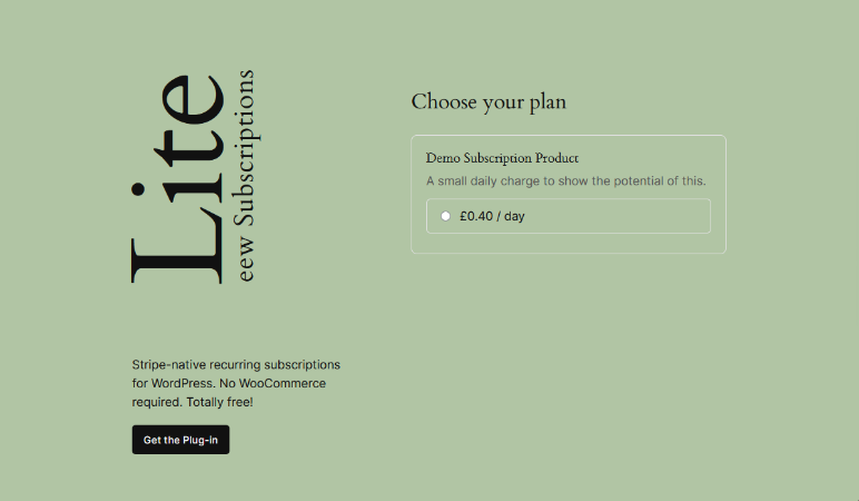 Subscription form shortcode/block - plan selection step.