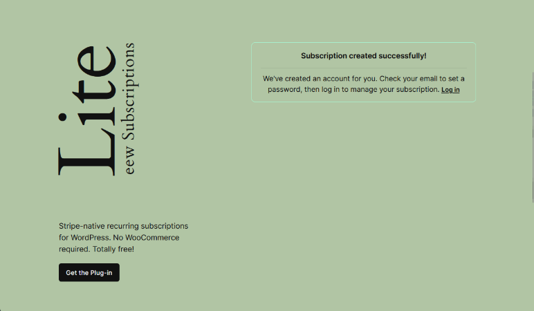 Subscription form shortcode/block - subscription creation success.