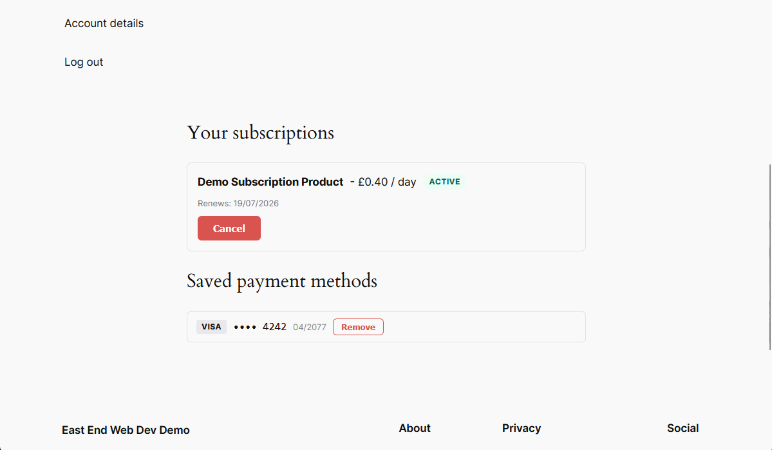 Manage subscriptions shortcode/block.