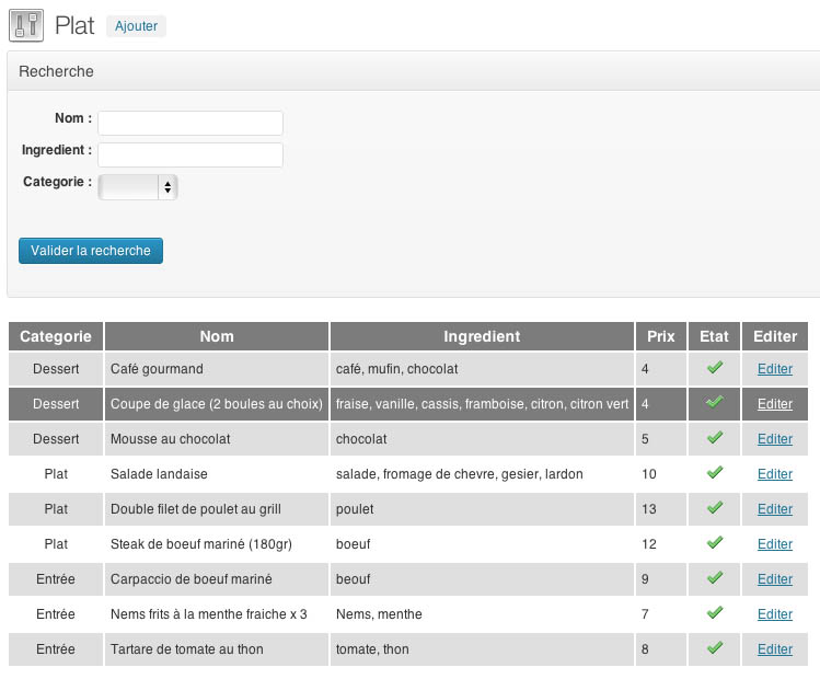 Create your dish (back-office)