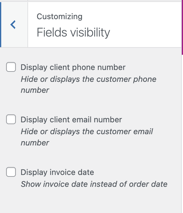 Invoice fields visibility setup
