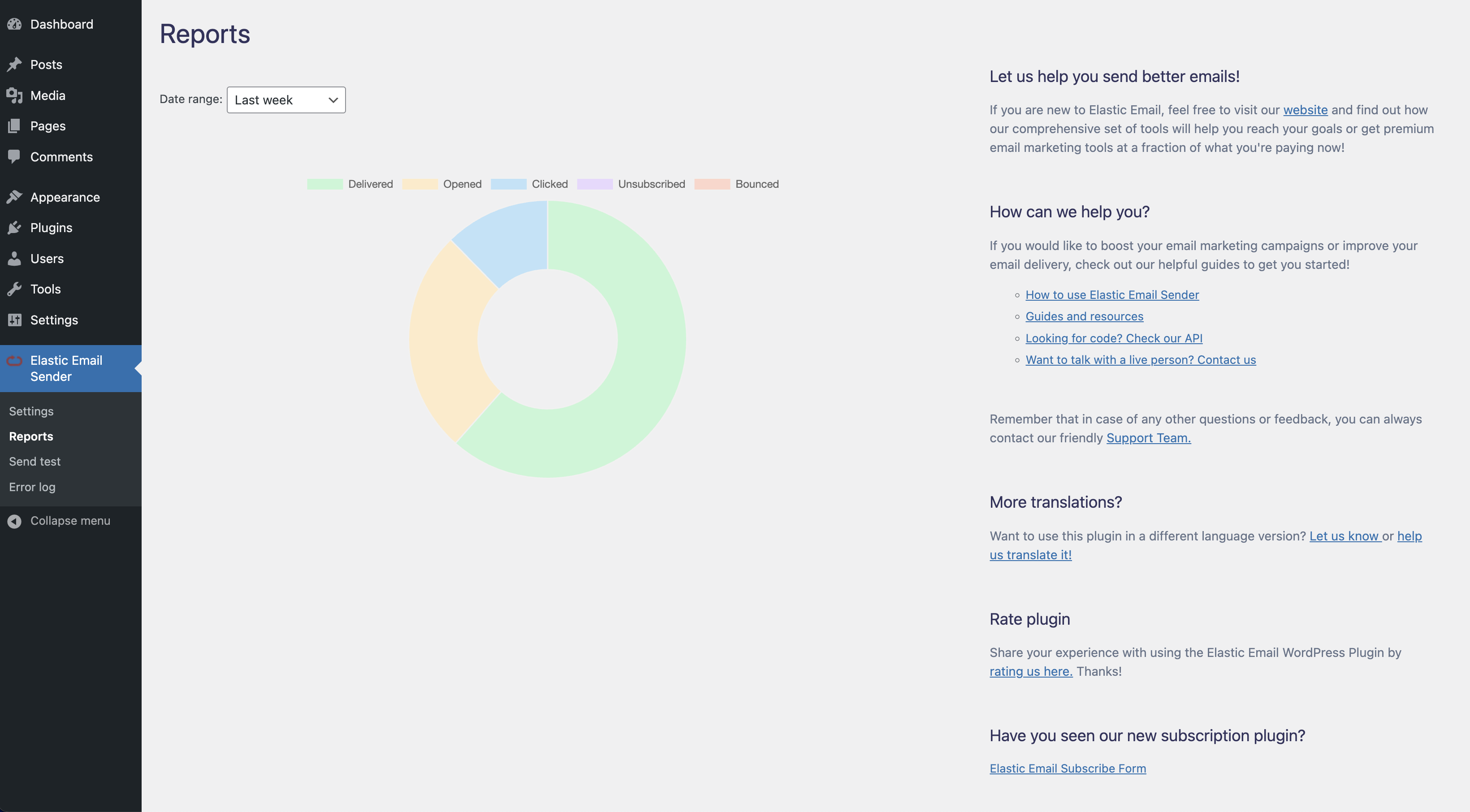 A visual representation of your campaign's results. If you would like to know more about your campaigns statistics, please go to the Reports screen on the Elastic Email dashboard.