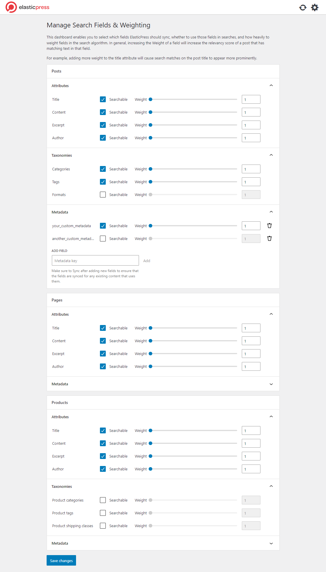 Search Fields &amp; Weighting Dashboard