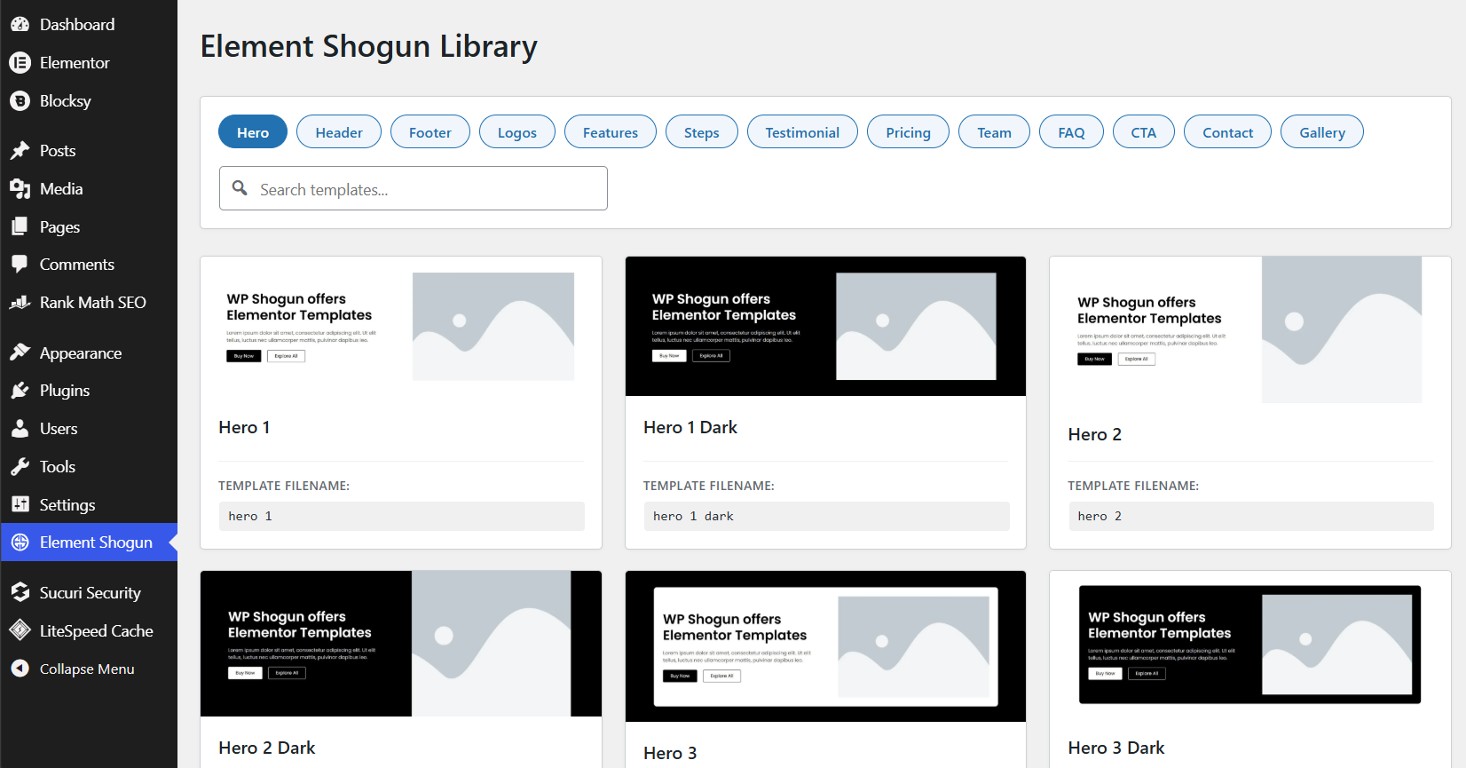 Admin Catalog Browser: Browse, filter, and search the complete template library directly from your WordPress Admin Dashboard.