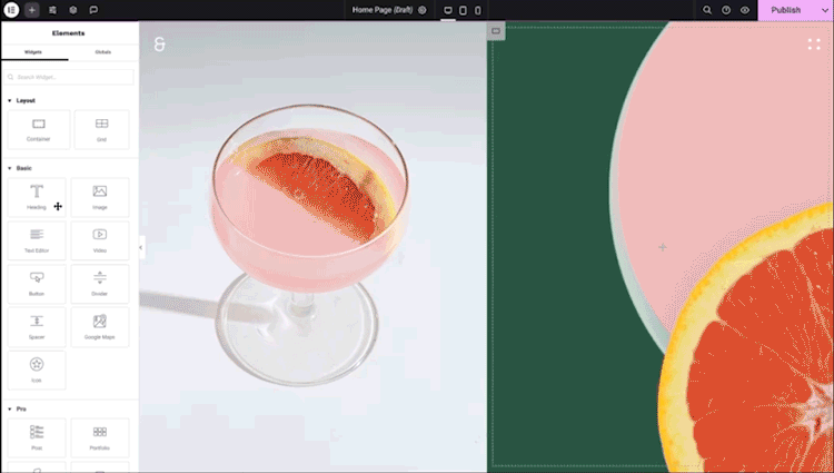 Elementor Website Builder Visual Drag and Drop Editor Our instant drag and drop lets you easily place every element anywhere on the page and create pixel perfect designs.