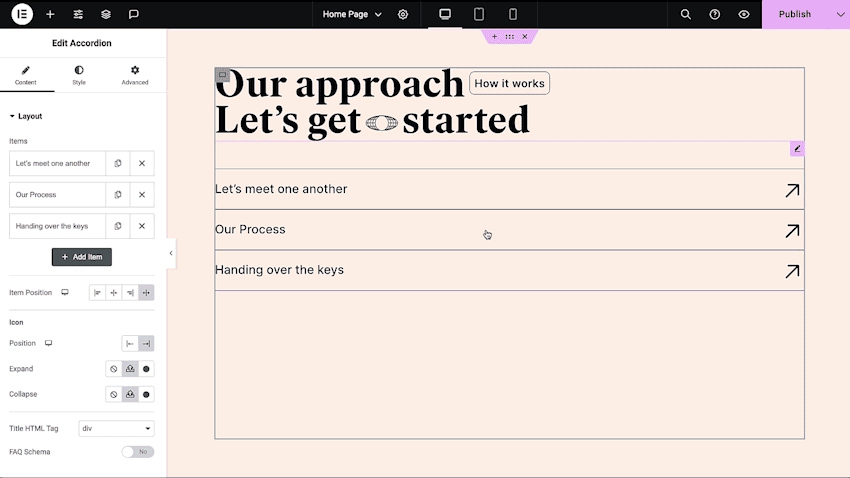 <strong>Nested Elements</strong> Leverage Elementor's Nested widgets to place any widget inside the content area of another widget - like Tabs, and Accordion for complete design flexibility.