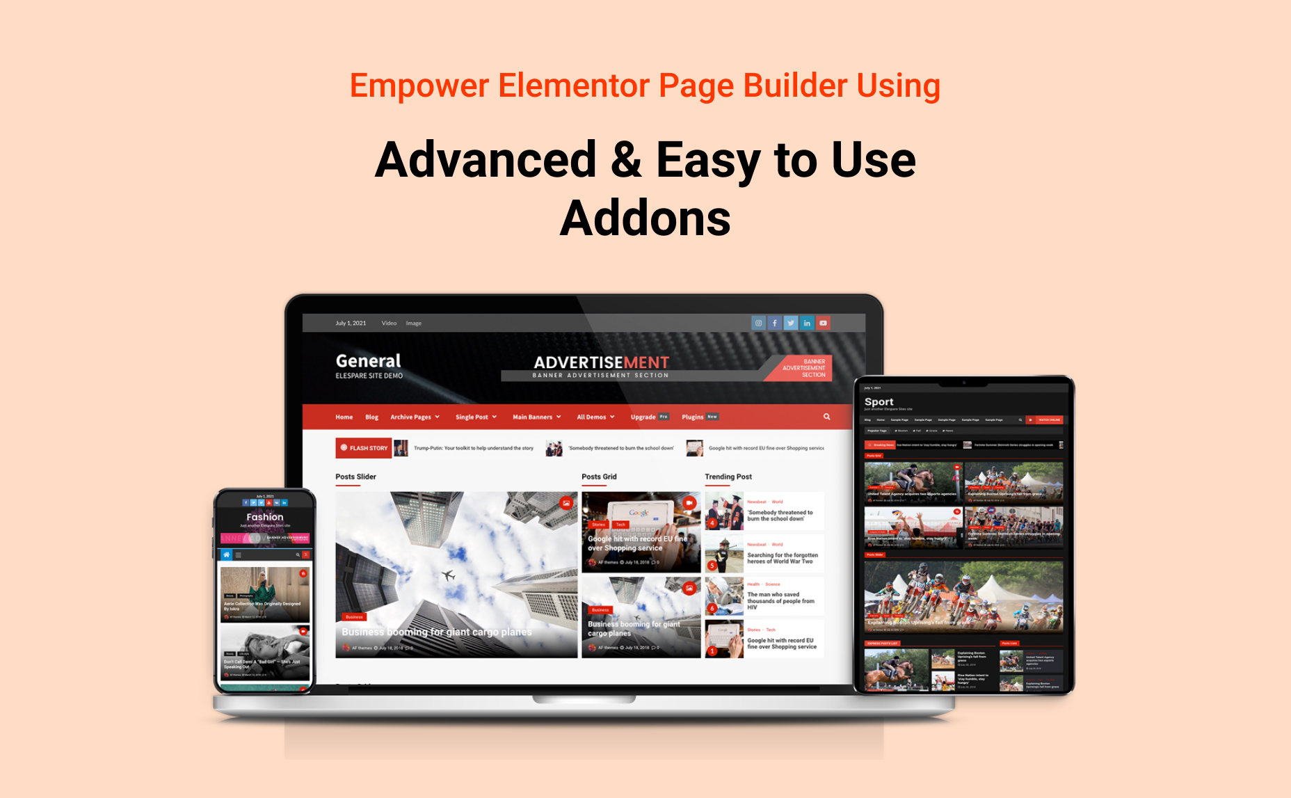 Elespare: SEO-Optimized Elementor Addons for Blogs, News, &amp; Magazine Websites – 35+ Responsive Post Grids, Sliders, Carousels Widgets, 350+ Customizable Templates, Header/Footer Builder, and Fast-Loading Starter Site Imports. No Coding Needed!