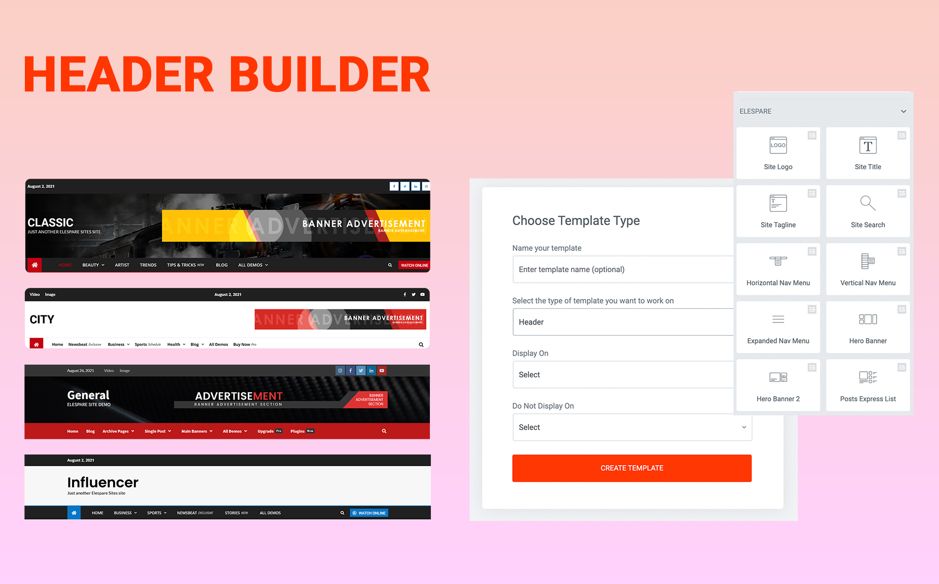 Elespare - Header Builder and the Elements