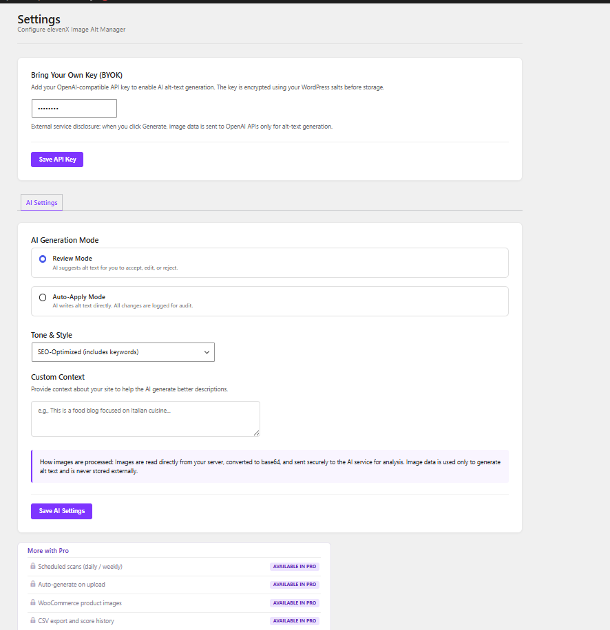 Pick a tone, add site context, and see what the Pro upgrade adds.