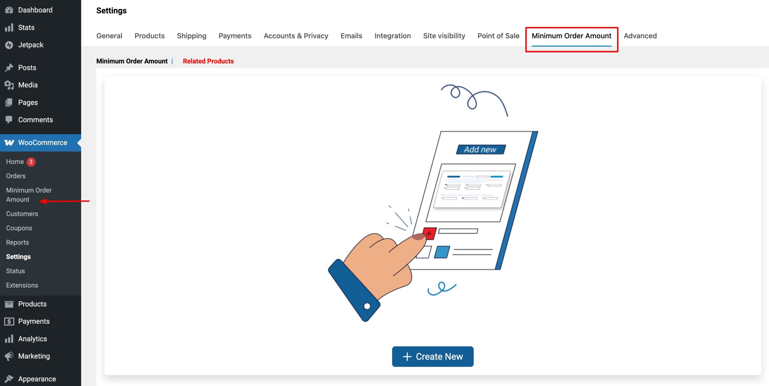 Navigate to Minimum Order Amount Settings.