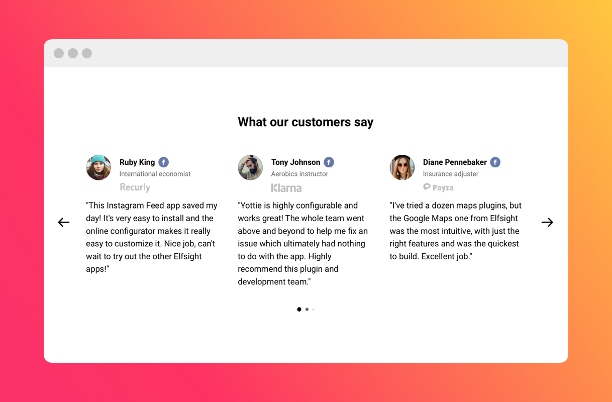 Make your testimonials flawlessly trustworthy with author data and links to Facebook profile