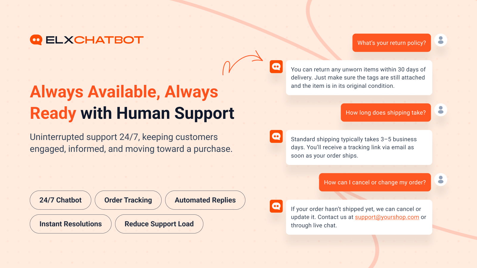 24/7 automated customer support for returns, shipping, and order management.