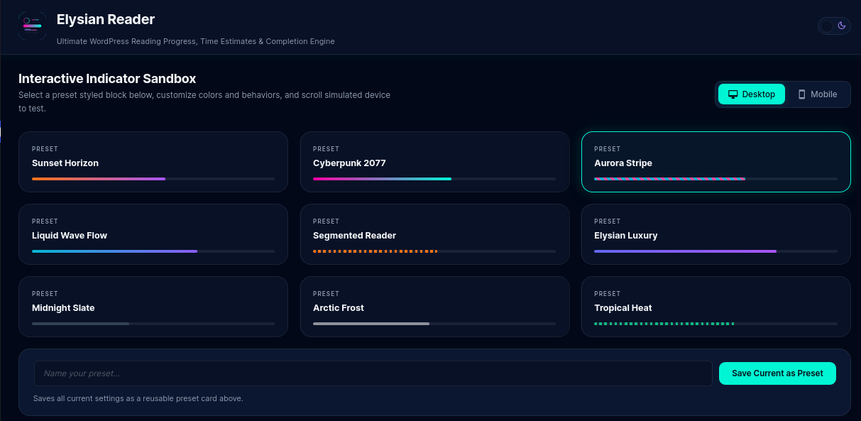 Complete dashboard displayed in dark mode.