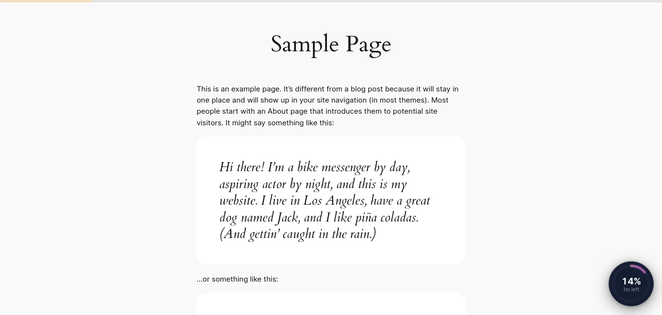 Reading progress bar with the Circle widget overlay on a live WordPress page.